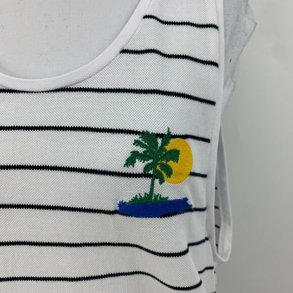 Zara Palm Tree Tank Top Womens M Medium Stripe Scoop Neck Island Casual Shirt - Picture 7 of 11